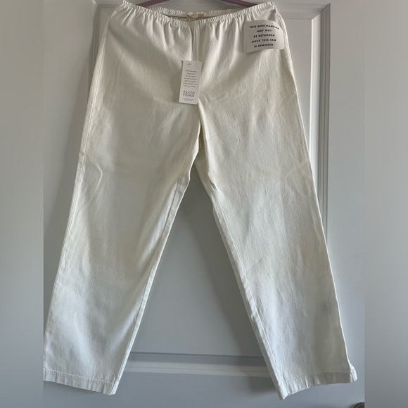 Eileen Fisher White Slim Ankle Cropped Pants Cotton...